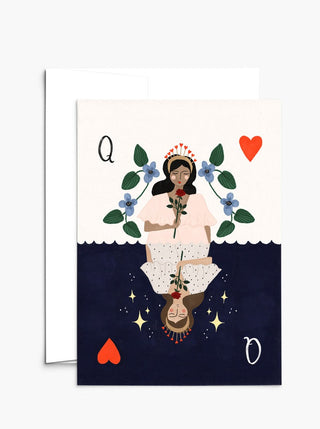 Carte de souhait Reine de Cœur Mimi & August, représentant une carte de la reine de cœur. Parfaite idée de cadeau pour femme. Fabriquée au Canada. 