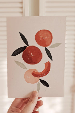 Carte de souhait Fruits Mimi & August, représentant des oranges avec écrit "Bonne fête des mères". Parfaite idée de cadeau pour femme et pour la fête des mères.