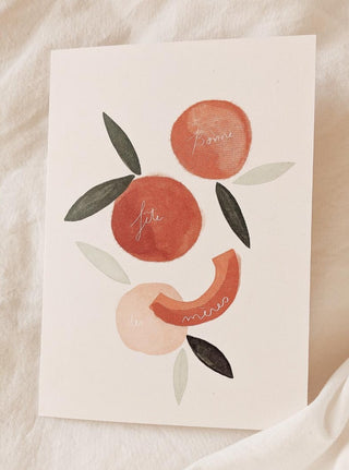 Carte de souhait Fruits Mimi & August, représentant des oranges avec écrit "Bonne fête des mères". Parfaite idée de cadeau pour femme et pour la fête des mères.
