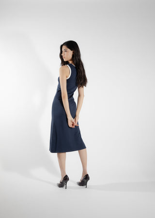 EVE LAVOIE - Robe/camisole longue marine/blanche Calla