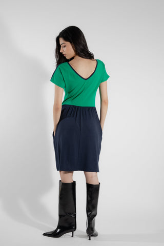 EVE LAVOIE - Robe ample deux tons vert/marine Ulva