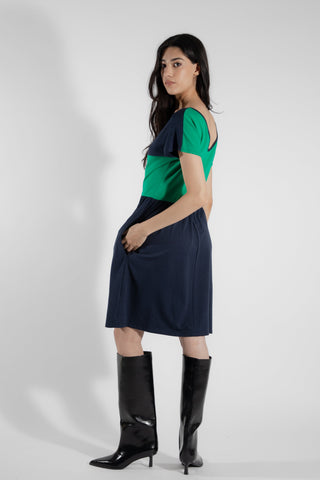 EVE LAVOIE - Robe ample deux tons vert/marine Ulva