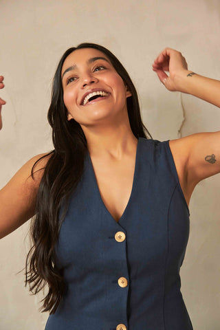 MODERN SUNDAY Mini Button Dress - Denim Blue