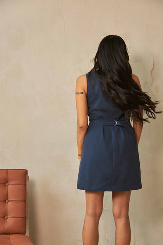MODERN SUNDAY Mini Button Dress - Denim Blue