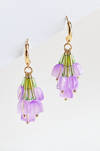 YELLOW DOTS Boucles d'oreilles Renversées Bouquet de Tulipes Violettes