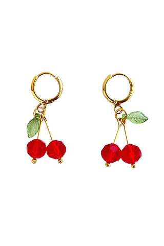 YELLOW DOTS Mini Cherry Shaped Double Earrings