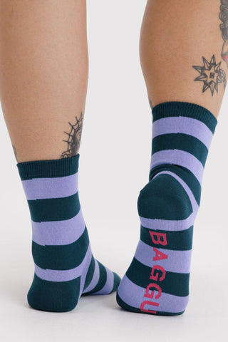 BAGGU Chaussettes Crew - Rayures malachite
