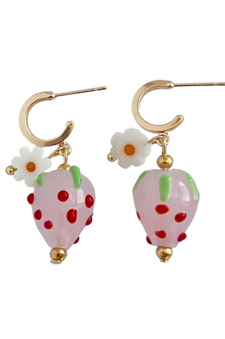 YELLOW DOTS Boucles d'oreilles Roses à la Fraise