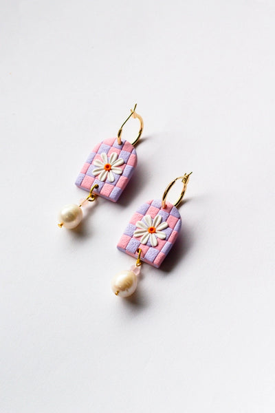 SLOW DAY STUDIOS Créole Arc Carreau Floral - Violet et Rose Pâle