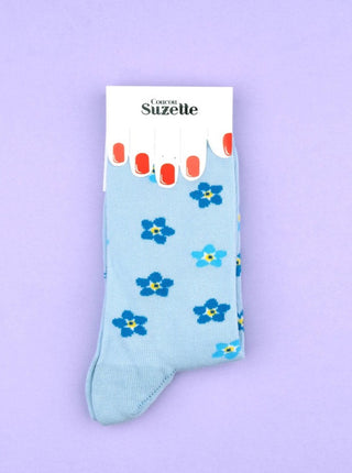 COUCOU SUZETTE Chaussettes Myosotis, chaussettes fleurs bleues. Parfaites idée de cadeau pour femme.