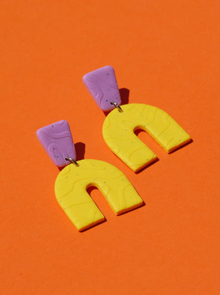 AGILE CROCODILE Arch Earrings - Yellow and Lilac