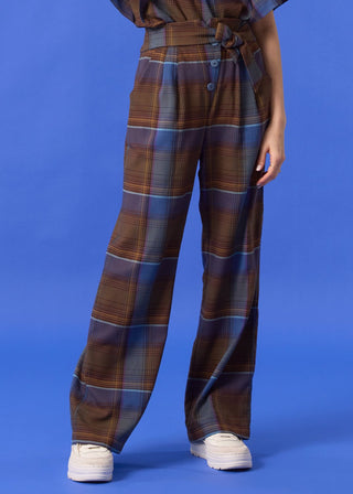 COKLUCH Pantalon Brooke - Plaid Bleu