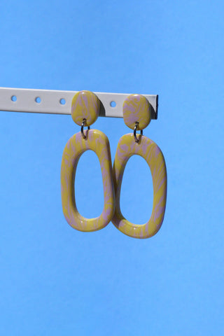 CROCODILE AGILE Pam Earrings - Oval Yellow and Lilac Marbled