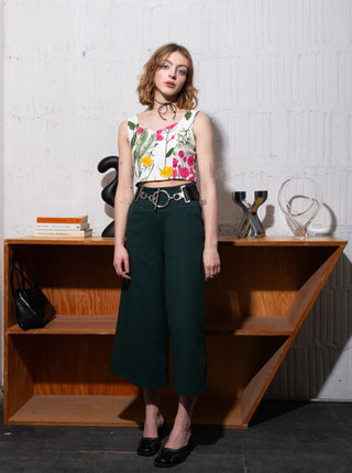 Pantalon ample vert forêt Eve Lavoie. Montreal designer boutique. 