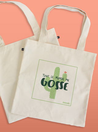 OUI MANON Sac Tote Bag - Tout Le Monde Me Gosse, sac avec un dessin de cactus. Fait localement à Montréal.