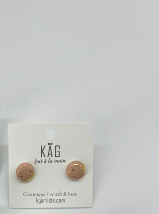 KAG Boucles d'Oreilles Céramique Abstraite Ronde - Rose