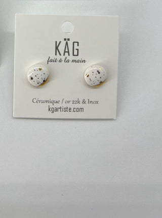 KAG Boucles d'Oreilles Céramique Abstraite Ronde - Blanc