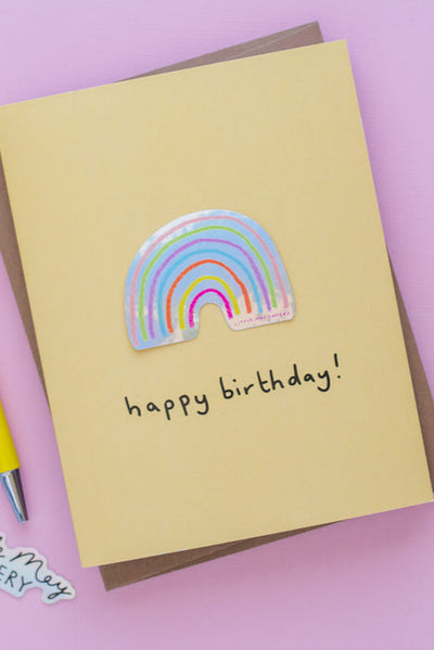LITTLE MAY PAPERY Carte de Souhait Autocollant - Arc-en-ciel Anniversaire