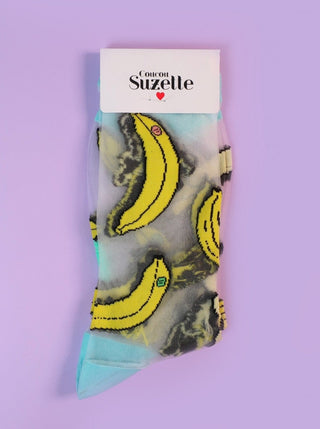 COUCOU SUZETTE Chaussettes Transparentes - Banane. Parfaite idée de cadeau pour femme.
