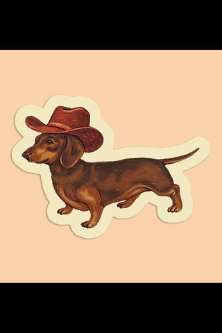 ARTBABY & CO. Autocollant Chien Saucisse Cowboy