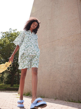 EVE GRAVEL Bermuda Arthémis - Fleurs Bleu