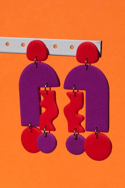 CROCODILE AGILE Boucles d'Oreilles Pam Demi Arch - Rouge et Fushia