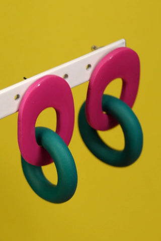 CROCODILE AGILE Boucles d'Oreilles Lauriette Géométrique - Vert et Rose