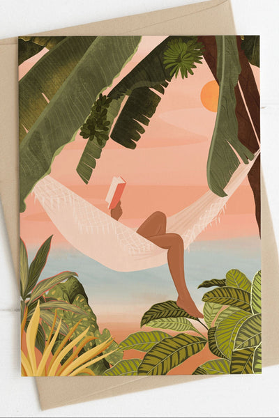 ITSFUNNYHOWW Carte de Souhait - Lecture dans le hamac