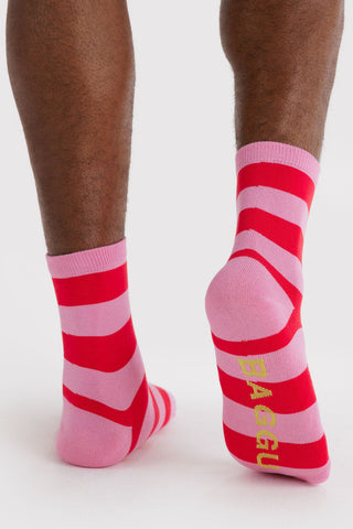 BAGGU Chaussettes Crew -  Rayures roses