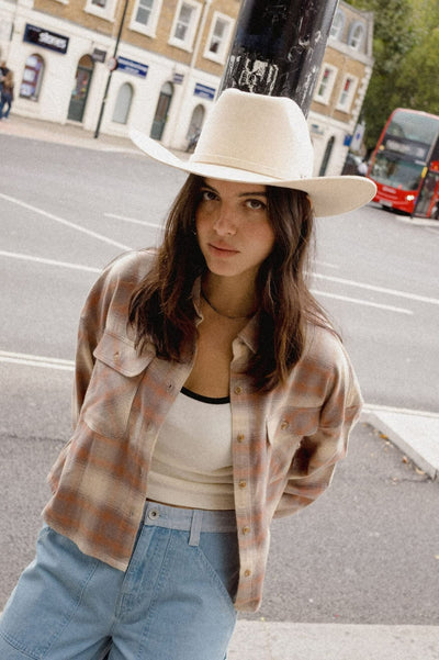 BRIXTON Chemise Bowery Courte - Soft Tan Plaid