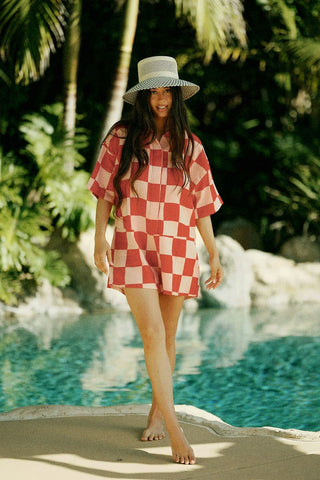 BRIXTON Barboteuse Getaway - Damier Rose et Rouge