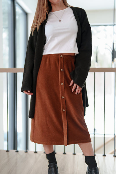 LOUVE Jupe Midi Corduroy - Cognac