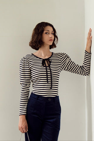 EVE LAVOIE Haut Rayé Cornaline - Noir et blanc
