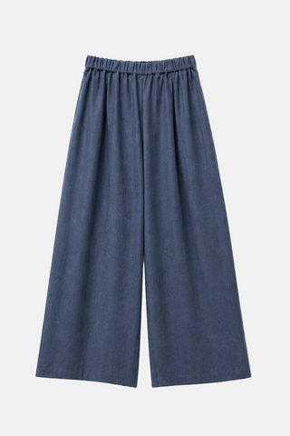 AMNOT Pantalon Évasé Effet Lin - Bleu Denim