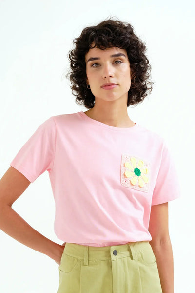 COMPANIA FANTASTICA T-Shirt Rose Tournesol Brodé