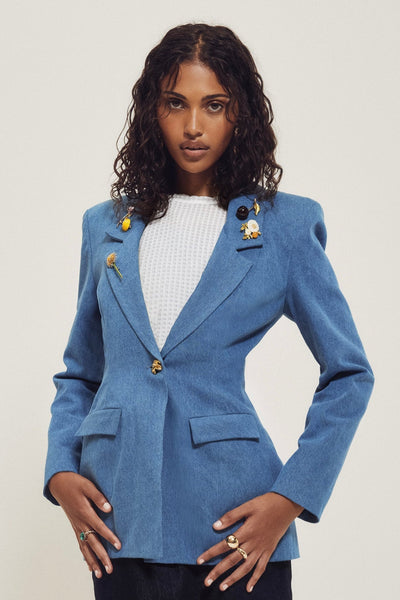 HILARY MACMILLAN Blazer Denim à Pins