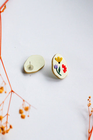 SLOW DAY STUDIOS Floral Oval Earrings