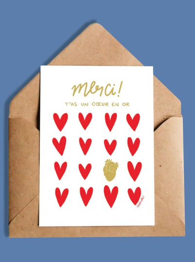 OUI MANON Carte - Merci! T'as un coeur en or