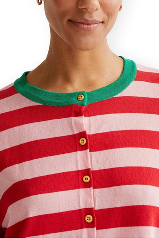 COMPANIA FANTASTICA Cardigan Ligné - Rose et Rouge