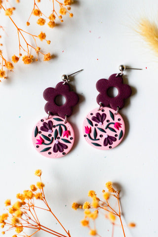 SLOW DAY STUDIOS Floral Earrings - Pink