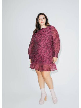 HILARY MACMILLAN Textured Floral Dress - Burgundy