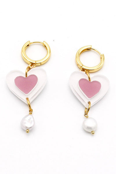 DCONSTRUCT Pearl Drops Heart Earrings - Lilac