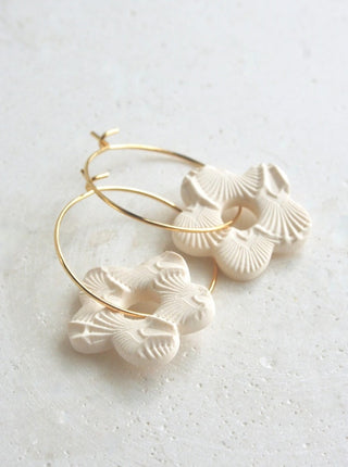 BOUCLE D'OR Boucles d'Oreilles Anneaux Fleurs - Ivoire