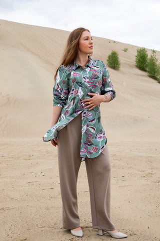 LOUVE Chemise Longue Playa - Fleurs Sauge et Rose