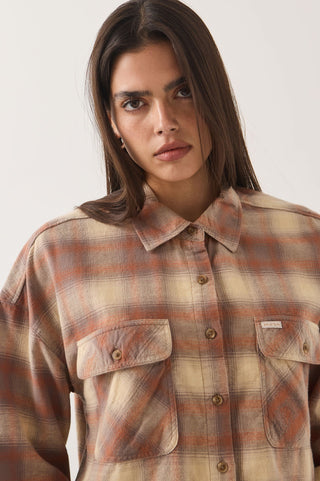 BRIXTON Chemise Bowery Courte - Soft Tan Plaid