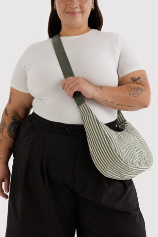 BAGGU Medium Crescent Nylon Bag - Sage Stripe