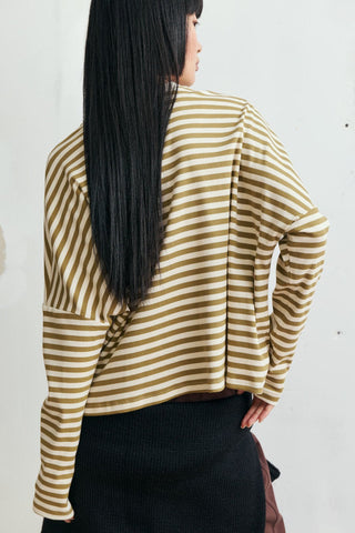 EVE GRAVEL T-Shirt Manche Longue - Olive et Crème