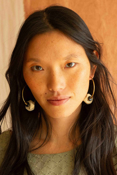 KAZAK Boucles d'Oreilles Ashentree - Crème et Noir