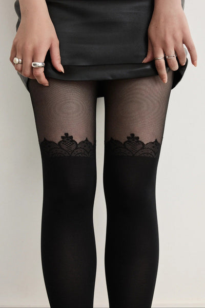 RACHEL Collant Cuissarde Dentelle - Noir