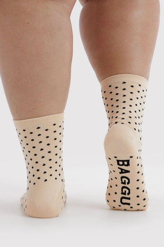 BAGGU Chaussettes Crew - Polka Dot Blanc et Noir